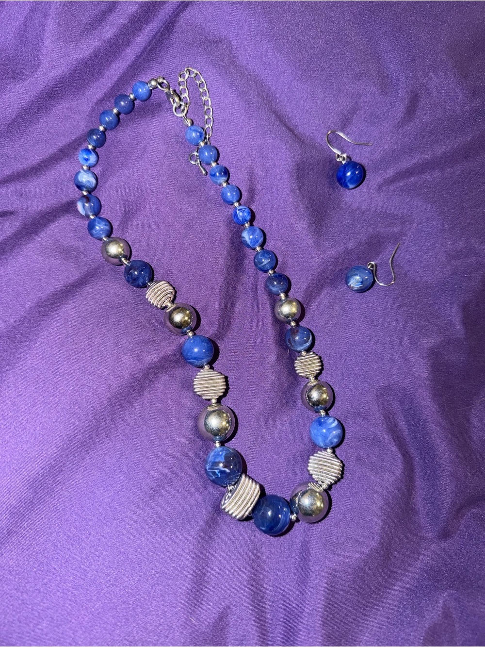 Blue Beaded Necklace and Earring Set - Women's Fashion Jewelry
